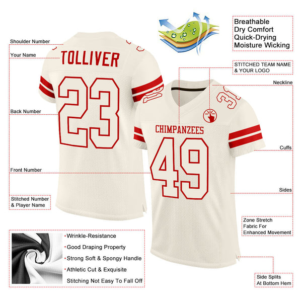 Custom Cream Cream-Red Mesh Authentic Football Jersey alternate