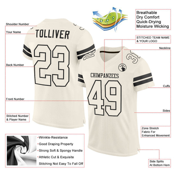Custom Cream Cream-Black Mesh Authentic Football Jersey alternate