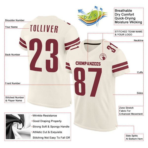 Custom Cream Burgundy Mesh Authentic Football Jersey alternate
