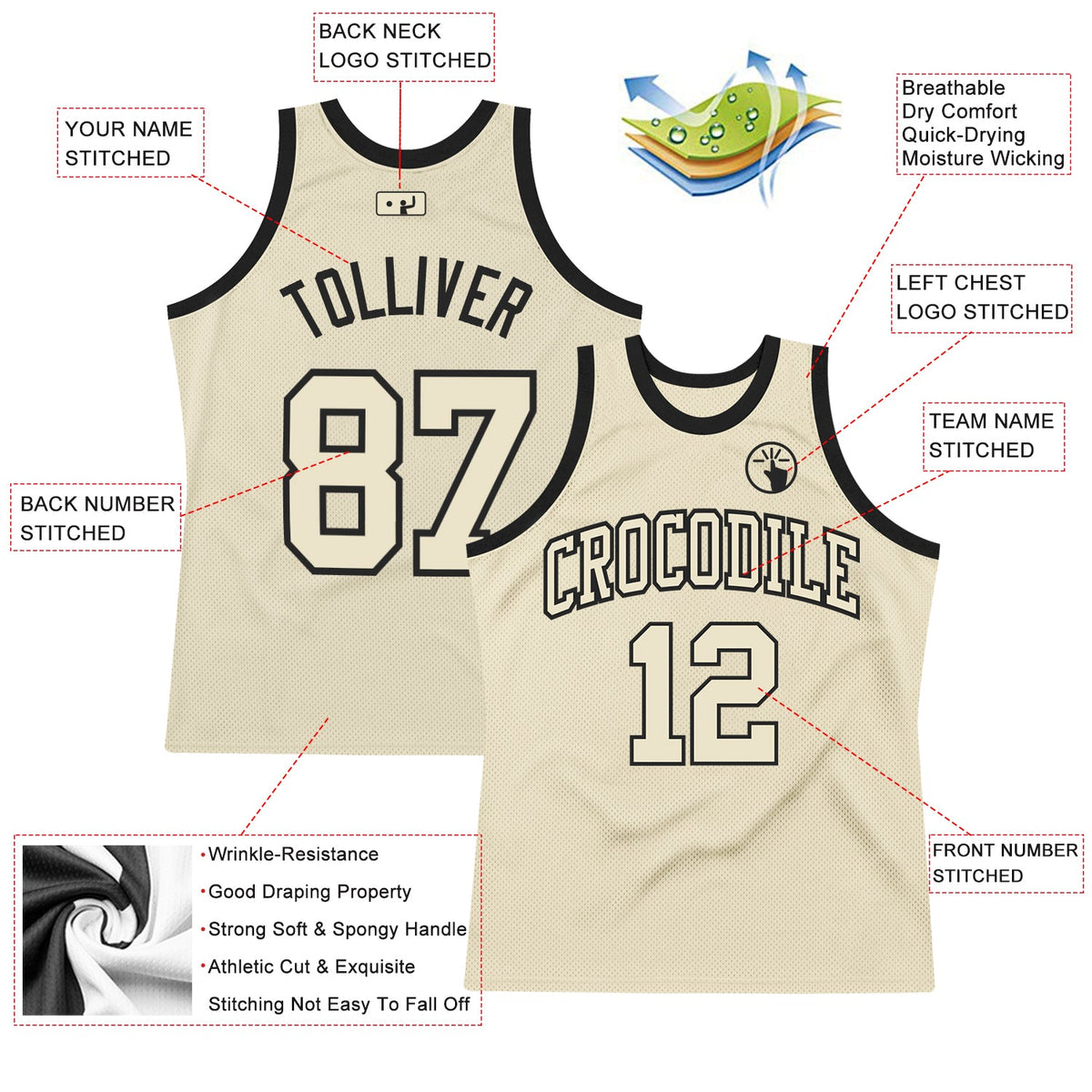 Custom Cream Cream-Black Authentic Throwback Basketball Jersey - Back