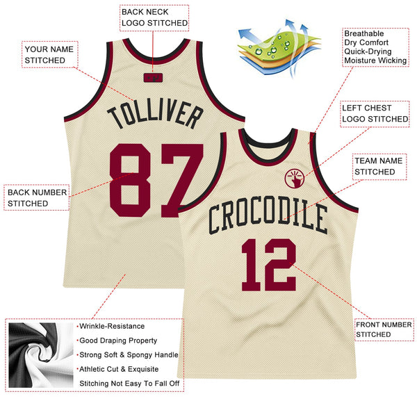 Custom Cream Maroon-Black Authentic Throwback Basketball Jersey alternate