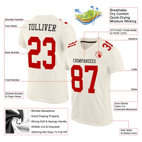 Custom Cream Red Mesh Authentic Football Jersey alternate