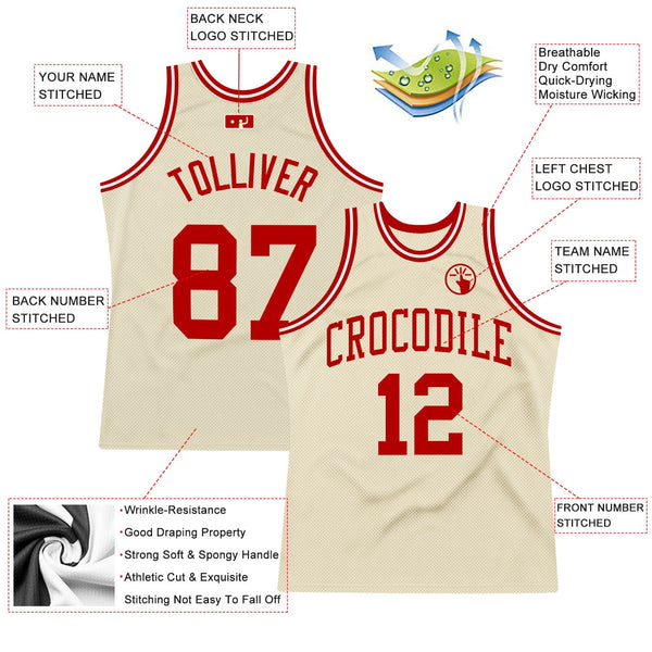 Custom Cream Red-White Authentic Throwback Basketball Jersey alternate
