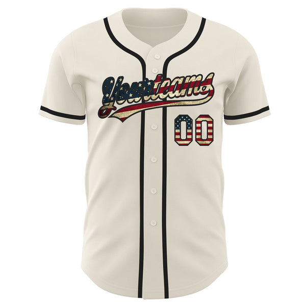 Custom Cream Vintage USA Flag-Black Authentic Baseball Jersey alternate