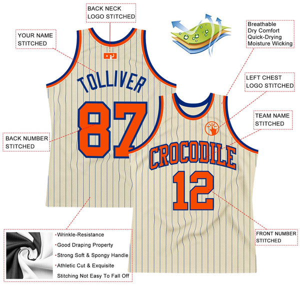 Custom Cream Royal Pinstripe Orange Authentic Basketball Jersey alternate