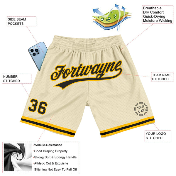 Custom Cream Black-Gold Authentic Throwback Basketball Shorts alternate