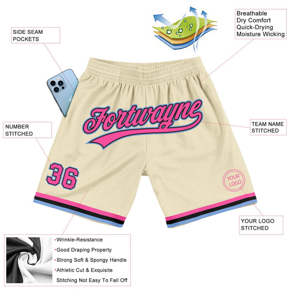 Custom Cream Pink Black-Light Blue Authentic Throwback Basketball Shorts alternate