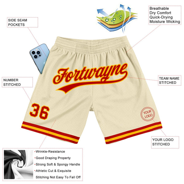 Custom Cream Red-Gold Authentic Throwback Basketball Shorts alternate