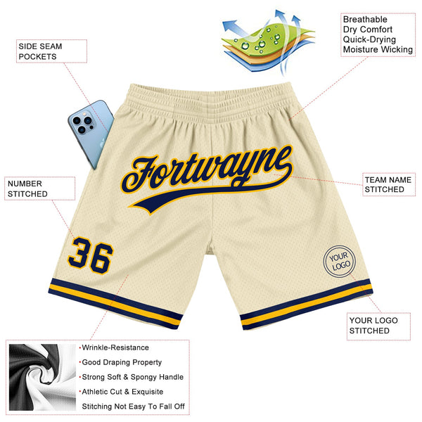 Custom Cream Navy-Gold Authentic Throwback Basketball Shorts alternate