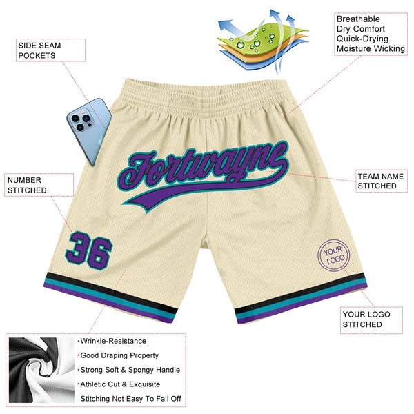 Custom Cream Purple Black-Teal Authentic Throwback Basketball Shorts alternate