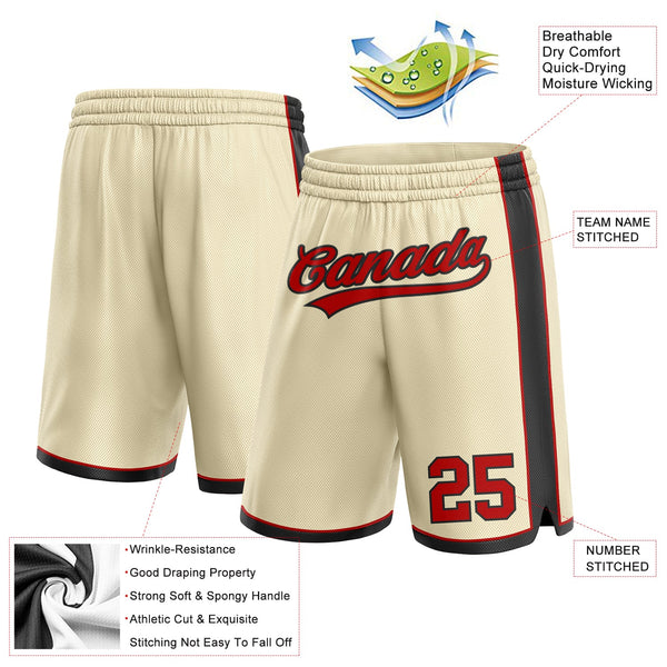 Custom Cream Red-Black Authentic Basketball Shorts alternate