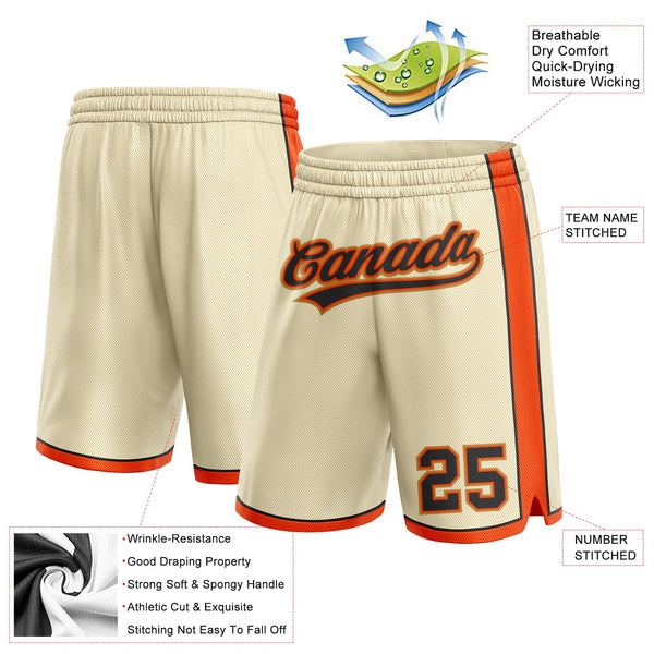 Custom Cream Black Orange-Old Gold Authentic Basketball Shorts alternate