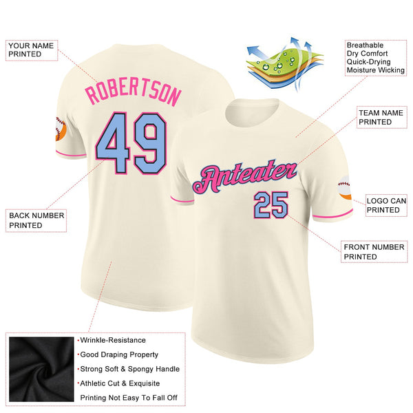 Custom Cream Light Blue Black-Pink Performance T-Shirt alternate