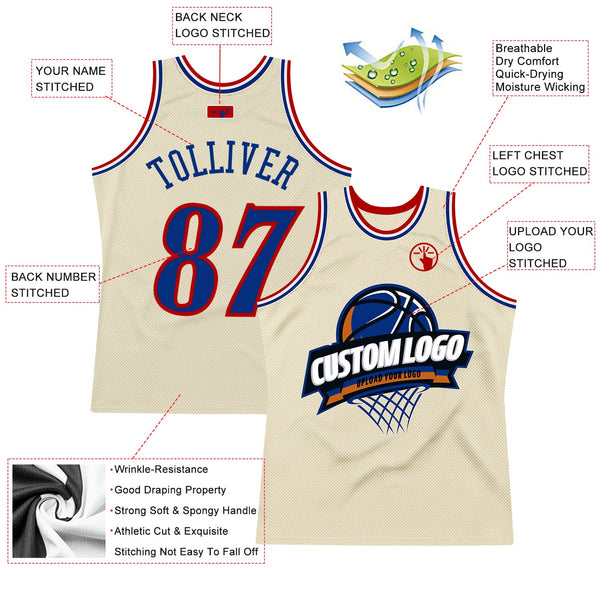 Custom Cream Royal Red-White Authentic Throwback Basketball Jersey alternate