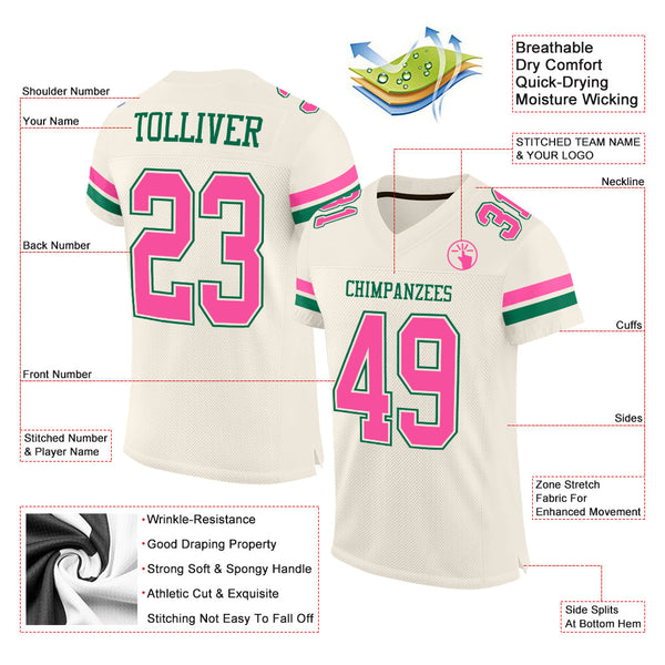 Custom Cream Pink-Kelly Green Mesh Authentic Football Jersey alternate
