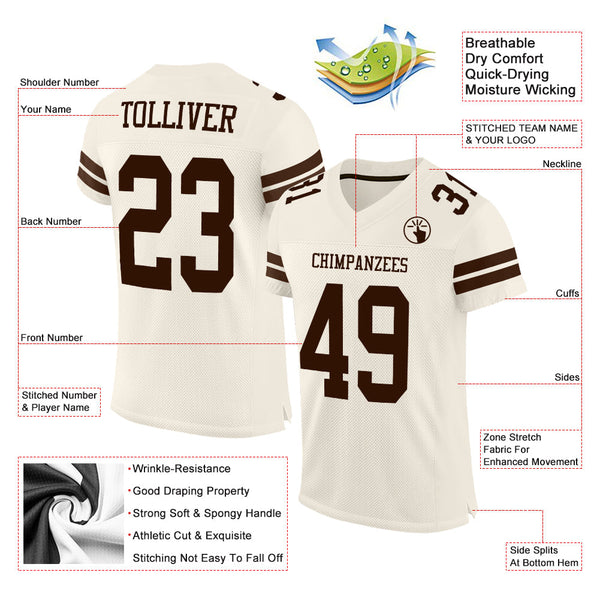 Custom Cream Brown Mesh Authentic Football Jersey alternate