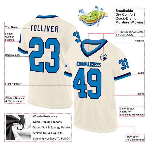 Custom Cream Blue-Navy Mesh Authentic Throwback Football Jersey alternate