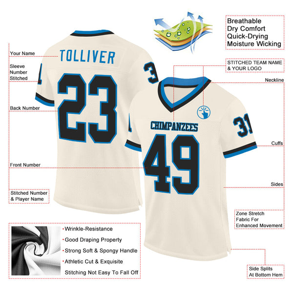 Custom Cream Black-Blue Mesh Authentic Throwback Football Jersey alternate