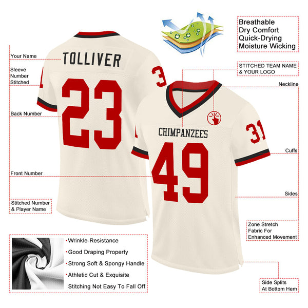 Custom Cream Red-Black Mesh Authentic Throwback Football Jersey alternate