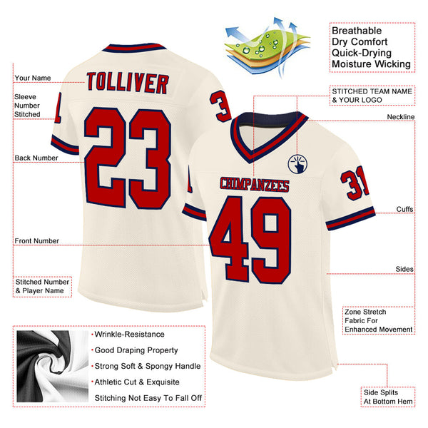 Custom Cream Red-Navy Mesh Authentic Throwback Football Jersey alternate