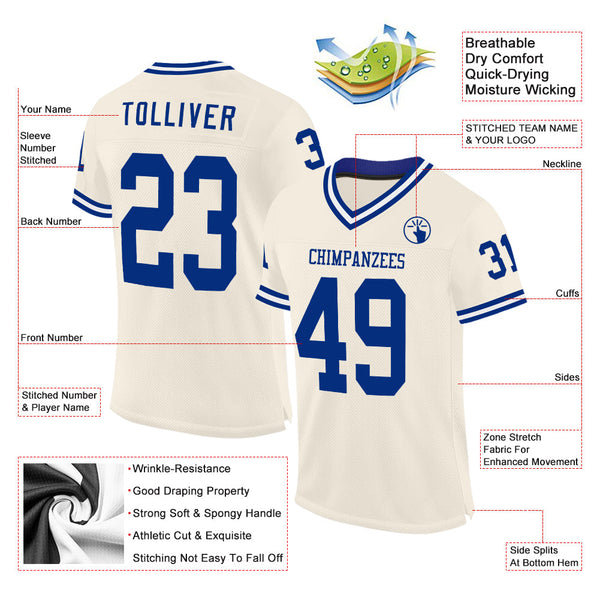 Custom Cream Royal-White Mesh Authentic Throwback Football Jersey alternate