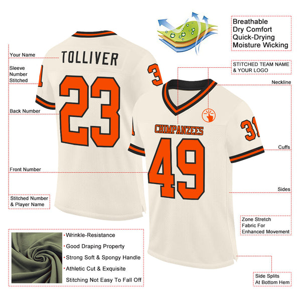 Custom Cream Orange-Black Mesh Authentic Throwback Football Jersey alternate