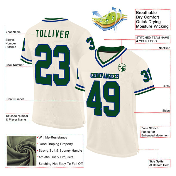 Custom Cream Green-Royal Mesh Authentic Throwback Football Jersey alternate
