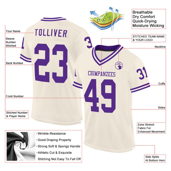 Custom Cream Purple-White Mesh Authentic Throwback Football Jersey alternate