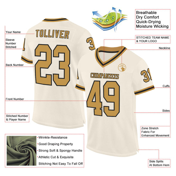 Custom Cream Old Gold-Black Mesh Authentic Throwback Football Jersey alternate