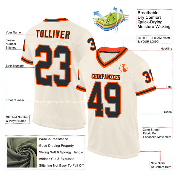 Custom Cream Black-Orange Mesh Authentic Throwback Football Jersey alternate