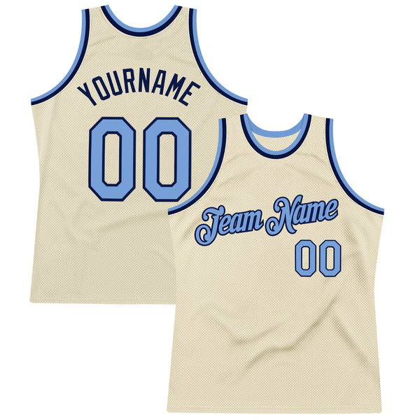 Custom Cream Light Blue-Navy Authentic Throwback Basketball Jersey