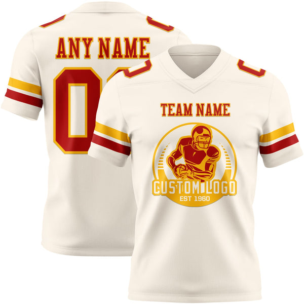 Custom Cream Red-Gold Authentic Football Jersey alternate