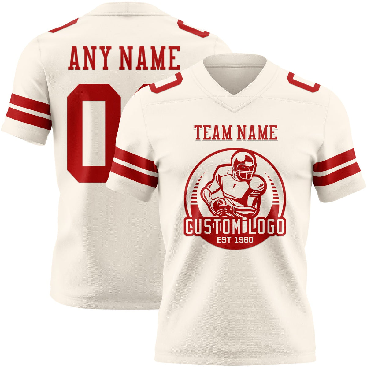 Custom Cream Red Authentic Football Jersey - Back