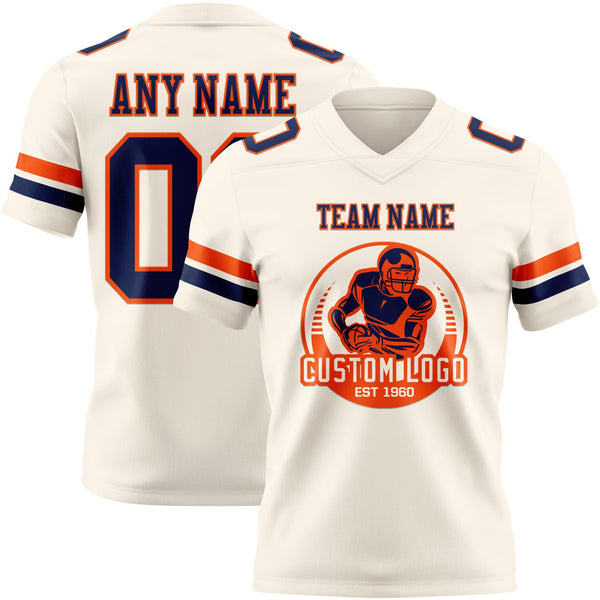 Custom Cream Navy-Orange Authentic Football Jersey alternate