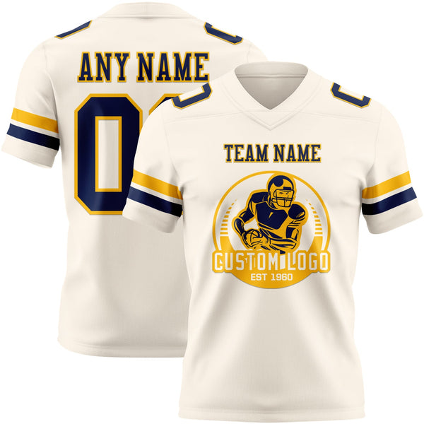 Custom Cream Navy-Gold Authentic Football Jersey alternate
