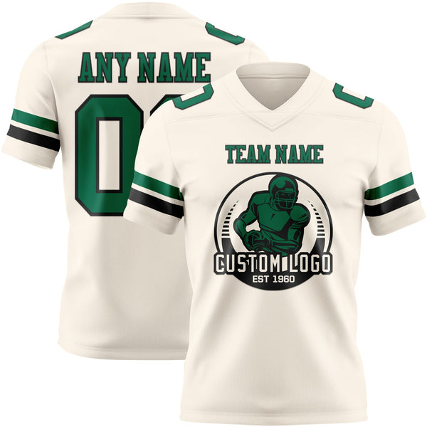 Custom Cream Kelly Green-Black Authentic Football Jersey alternate