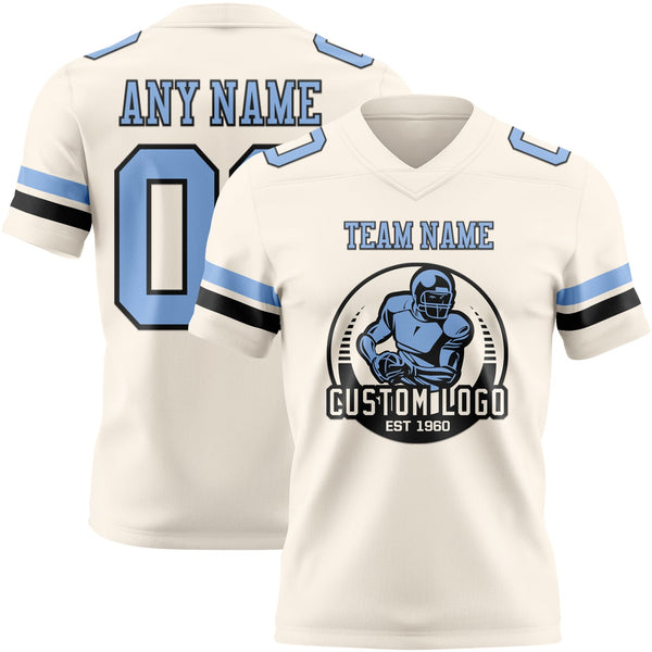 Custom Cream Light Blue-Black Authentic Football Jersey alternate