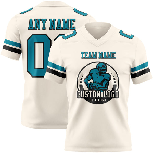Custom Cream Teal-Black Authentic Football Jersey alternate
