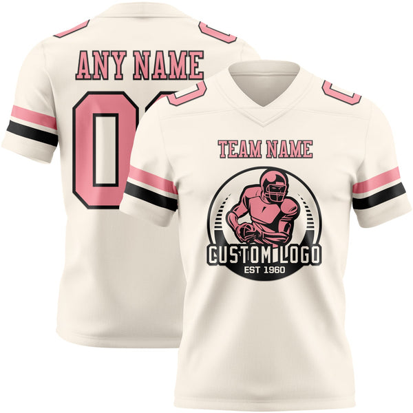 Custom Cream Medium Pink-Black Authentic Football Jersey alternate