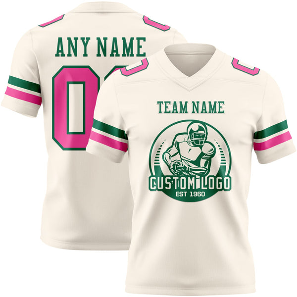 Custom Cream Pink-Kelly Green Authentic Football Jersey alternate
