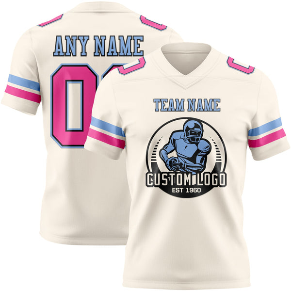 Custom Cream Pink Black-Light Blue Authentic Football Jersey alternate