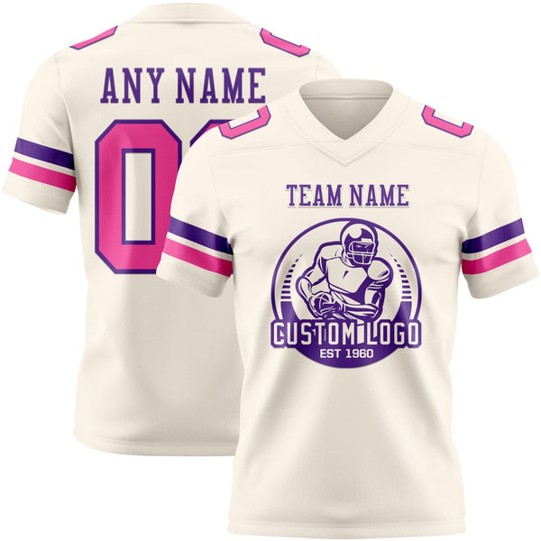 Custom Cream Pink-Purple Authentic Football Jersey alternate