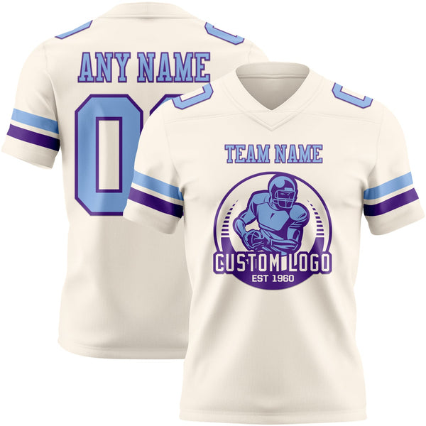 Custom Cream Light Blue-Purple Authentic Football Jersey alternate