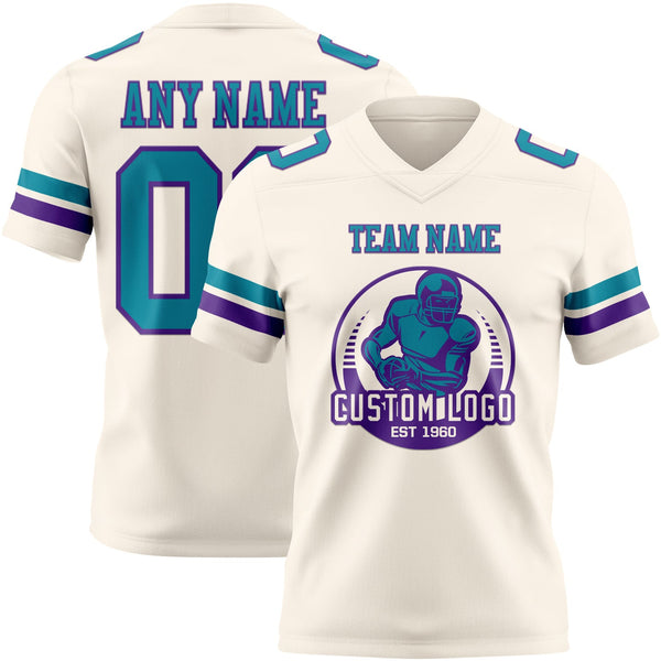 Custom Cream Teal-Purple Authentic Football Jersey alternate