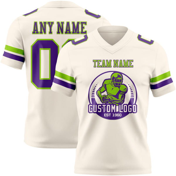 Custom Cream Purple-Neon Green Authentic Football Jersey alternate