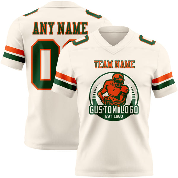 Custom Cream Green-Orange Authentic Football Jersey alternate