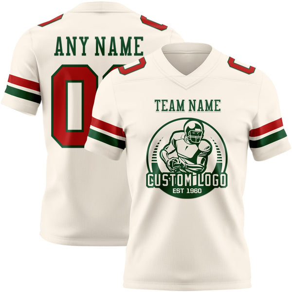 Custom Cream Red-Green Authentic Football Jersey alternate