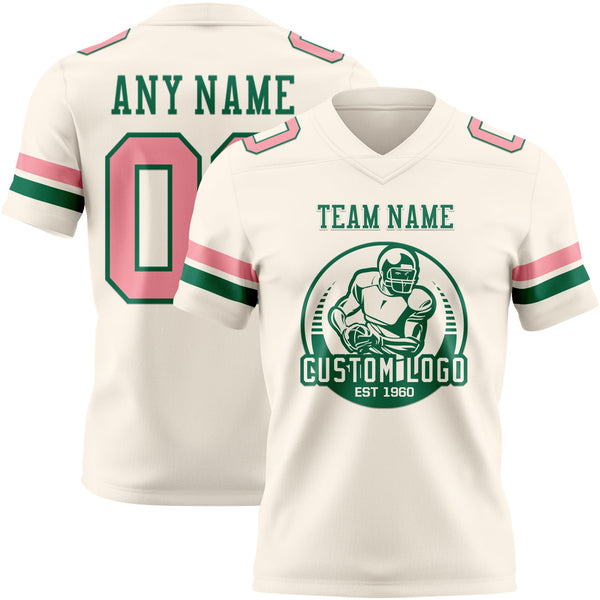 Custom Cream Medium Pink-Kelly Green Authentic Football Jersey alternate