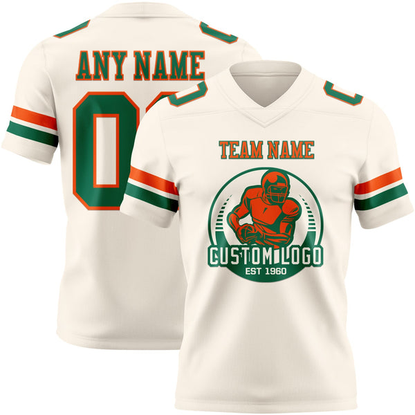 Custom Cream Kelly Green-Orange Authentic Football Jersey alternate