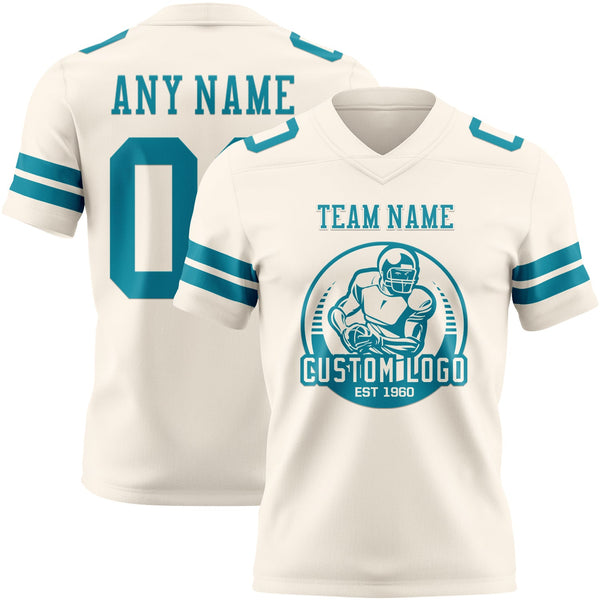 Custom Cream Teal Authentic Football Jersey alternate